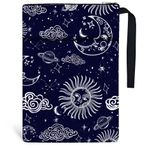 Hobbspring 1 adet polyester kitap kılıfı, 34 cm x 24 cm, güneşli ve aylı, kitap koruması, fermuarlı ve ön cepli, öğrenciler, öğretmenler ve okuma severler için doğum günü hediyesi