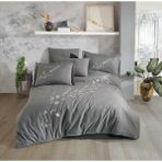 Hobby Çift Kişilik Vera Nakışlı Nevresim Takımı - 200 x 220 cm - Açık Gri