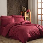 Hobby Çizgili Saten Çift Kişilik Jakarlı Nevresim Takımı - 160 x 240 cm - Bordo