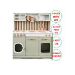 HOBBY HOUSE Ahşap Oyuncak Mutfak 9 Parça Servis Seti + LED Hediye + Ahşap Desen Arkalık