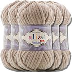 Hobby YARN Alize Velluto 5 x 100 g Türk örgü yünü, süper hacimli yün, tığ işi için, tek renk, bebek yünü, yumuşak yün (bej | 530)