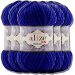 Hobby YARN Alize Velluto 5 x 100 g Türk örgü yünü, süper hacimli yün, tığ işi için, tek renk, bebek yünü, yumuşak yün (lacivert | 360)