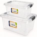 Hobi Box Yatay Kilitli Saklama ve Erzak Kabı 2'lü Set – Şeffaf, Dayanıklı Kapaklı Organizer - 7,5 LT - 10 LT