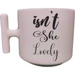 Hobi Shop İsn't She Lovely Yazılı Krem Rengi T Saplı Yazılı Kupa Bardak