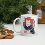 Hobi Shop Katana Samurai Cat Tasarım Baskılı Beyaz Kupa Bardak