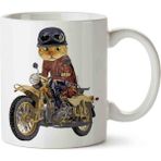 Hobi Shop Motor Süren Kedi Cat Beyaz Porselen Kupa Bardak