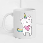 Hobi Shop Unıcornlu Kedi Figürlü Beyaz Baskılı Porselen Kupa