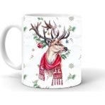 Hobi Shop Yılbası Noel Temalı Baskılı Seramik Beyaz Kupa - Silver - 300 cc