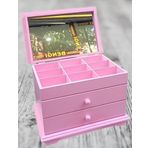 Hobi Takı Şifonyer 90390 Makyaj Kutu 2Çekmc Ayna Parlak Pembe Ahşap MDF El Yapım