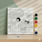 Hobi Universe Çocuklar Için Köy Hayatı ve Meyve Hasadı Yapan Afrikalı Çocuklar Tuval Boyama Seti - Çok Renkli