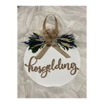HOBİ55 Ahşap Kapı Süsü Çiçekli Beyaz 30cm Naturel Hoşgeldin 30 x 30