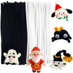 Hobialem 100 Adet Şönil Seti , 50 Siyah 50 Beyaz Çiçek Yapımına Uygun Eğitici Peluş Tüylü Tel 30 cm 6mm - Karışık-Çok Renkli
