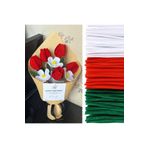 Hobialem 150 Adet Kırmızı, Beyaz, Koyu Yeşil Renkli Şönil , Çiçek Yapım Seti, Tüylü Tel, 30 Cm, Peluş Tel
