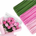 Hobialem 75 Adet 3'lü Şönil Şeker Pembe , Soft Pembe ve Haki Yeşil ,çiçek Yapımına Uygun Tüylü Tel - Karışık-Çok Renkli