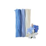 Hobialem 75 Adet Mavi, Beyaz, Açık Mavi Renkli Şönil , Çiçek Yapım Seti, Tüylü Tel, 30 Cm, Peluş Tel