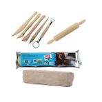 Hobialem Kil Seramik Hamuru Başlangıç Seti 1 kg + Ahşap Ebeşuar + Merdane