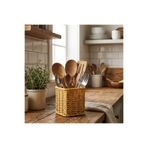 Hobibahçem HOBİBAHÇEM® Kare Hasır Dokulu Plastik Rattan Kaşıklık & Çatallık