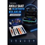 Hobibahçem Mey Ithalat® Powerbank Bluetooth Kulaklık ve Akıllı Saat 7 Kordonlu Metal Kordon Plastik Kordon - 1BW-Beyaz - 35 - 48 mm - Belirtilmemiş