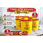 Hobibahçem Tıbbi Atık Kovası 10 Litre 5 Adet Kapaklı Tıbbi Atık Kutusu Enfekte Atık Kovası Seti - Renkli - Belirtilmemiş