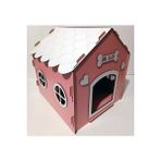 Hobicim Süper Set Ahşap Dekoratif Köpek Evi-Kulübesi ,kedi Evi Minder ve Zincir Tasma (Pembe-Beyaz)