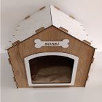 Hobicim Süper Set Ahşap Dekoratif Köpek Evi-Kulübesi Minder ve Zincir Tasma (Modena-Beyaz)