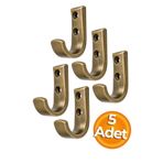 HOBİDABİ Antik Sarı Metal Elbise Askısı, Duvar Montaj Askılık, 5x3x1.8 cm, Montaj Vidaları Dahil, 5 Adet