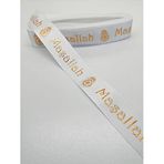 Hobigram Beyaz Sarı Maşallah Desenli Grogren Kurdele 2,5 cm 1 Metre