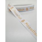 Hobigram Beyaz Sarı Maşallah Desenli Grogren Kurdele 2,5 cm 2 Metre
