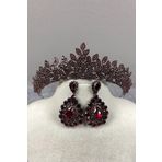 Hobigram Bordo Jessie Model Şık Taşlı Kına Tacı Ve Damla Küpe Takımı