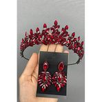 Hobigram Bordo Rubra Gelin Kına Tacı Ve Küpe Takımı