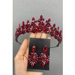 Hobigram Bordo Rubra Gelin Kına Tacı Ve Küpe Takımı
