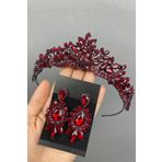 Hobigram Bordo Serlin Gelin Kına Tacı Ve Küpe Takımı