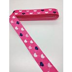 Hobigram Fuşya Kalp Desenli Grogren Kurdele 2,5 cm 3 Metre