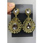 Hobigram Gold Zeminli Damla Taşlı Küpe