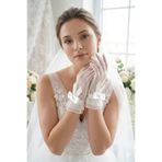 Hobigram Ivory Veil Couture Fırfırlı Tül Taş Detaylı Fiyonk Özel Tasarım Premium Gelin Eldiveni