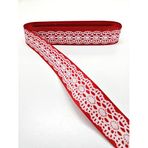 Hobigram Kırmızı Dantel Baskılı Grogren Kurdele 2,5 cm 1 Metre