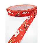Hobigram Kırmızı Geyikli Noel Baba Desenli Grogren Kurdele 2,5 cm 2 Metre