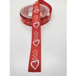 Hobigram Kırmızı Kalp Desenli Grogren Kurdele 2,5 cm 1 Metre
