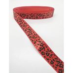 Hobigram Kırmızı Leopar Desenli Grogren Kurdele 2,5 cm 1 Metre