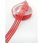 Hobigram Kırmızı Saten Çizgili Şifon Kurdele 2,5 cm 1 Metre