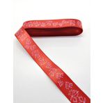 Hobigram Kırmızı Yaprak Desenli Saten Kurdele 2,5 cm 3 Metre