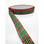 Hobigram Kırmızı Yeşil Noktalı Ekoseli Grogren Kurdele 2,5 cm 2 Metre