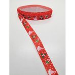 Hobigram Kırmızı Yılbaşı Desenli Grogren Kurdele 2,5 cm 2 Metre - 2122020196404