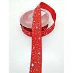 Hobigram Kırmızı Yıldız Desenli Tafta Kurdele 2,5 cm 1 Metre
