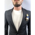 Hobigram Mavi Beyaz Kağıt Çiçekli Damat Yaka Çiçeği