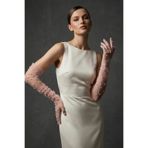 Hobigram Noctyra Pearl Mesh Couture Pudra Eldiven – Uzun Tül İnci Detaylı Lüks Davet Aksesuarı