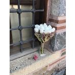 Hobigram Pembe Cipsolu Islak Lale Gelin Buketi Ve Yaka Çiçeği