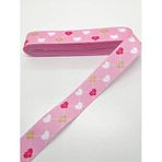Hobigram Pembe Kalp Desenli Grogren Kurdele 2,5 cm 3 Metre