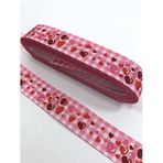 Hobigram Pembe Kareli Küçük Büyük Kalp Desenli Grogren Kurdele