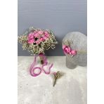 Hobigram Pembe Şakayık Çiçekli Cipsolu Gelin El Çiçeği Tacı Ve Yaka Çiçeği Seti